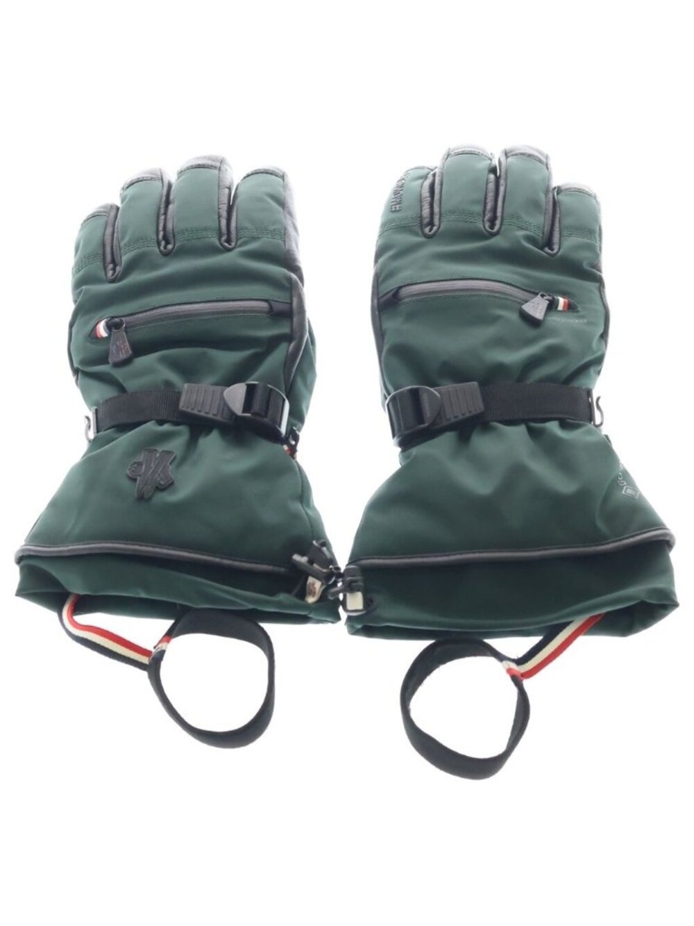 Moncler Gloves Leather Trim Nylon Green Black